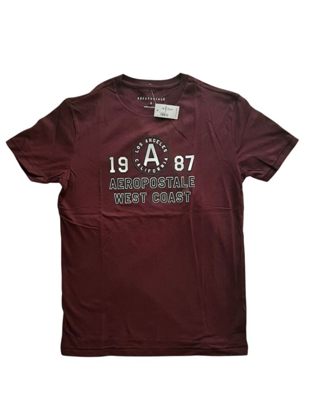 Aeropostale Men Burgundy Graphic Crew Neck Logo Tee Shirt S